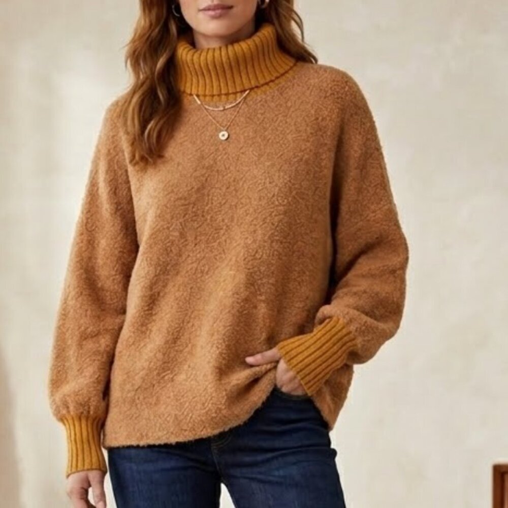 Aerie Offline Oversized Sherpa Sweater Small Brown Teddy Cozy Warm Cowl Neck Thu
